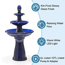 45.25"H Oversized Cobalt Blue 3-Tier Pedestal Ceramic Outdoor Fountain