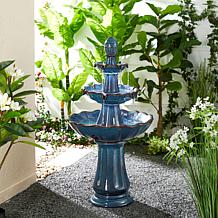 45"H Oversized Turquoise 3-Tiered Outdoor Floor Fountain with Pump