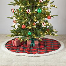 48" D Red/Black Plaid Reversible Sherpa/Flannel Christmas Tree Skirt