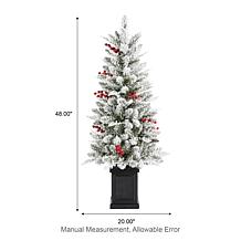 4ft Pre-Lit Flocked Christmas Porch Tree with LED Lights