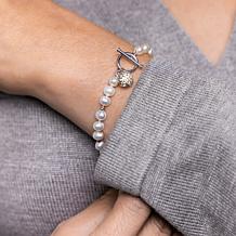 5-5.5mm Cultured Pearl Pavé Ball 7-1/2" Toggle Bracelet