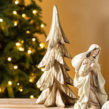 5-piece Resin Holy Family with Christmas Trees
