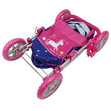 509 Crew Unicorn Doll Pram- Retractable Canopy, Cup Holder & Carry Bag