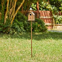 53"H Farmhouse Faux Copper Distressed Metal Church Birdhouse w/Stake