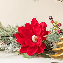 6' Christmas Red Mannolia & Berry Garland