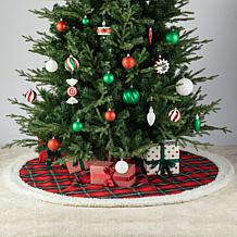 60" Oversized Red and Black Plaid Reversible Sherpa/Flannel Tree Skirt