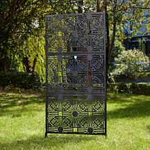 6ft Black Galvanized Steel Floral Pattern Privacy Screen Fence