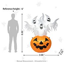 6ft Lighted 3 Ghosts In Jack-O-Lantern Pumpkin with Scream Inflatab...