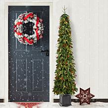 7' Pre-lit Green Artificial Christmas Porch Tree w/ Warm White Lights
