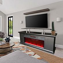 72 Inch Media Fireplace with Faux Glass Beads in Black