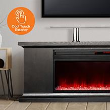 72 Inch Media Fireplace with Faux Glass Beads in Black