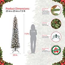 7.5' Flocked Pencil Pine Artificial Christmas Tree - 350 Clear Lights