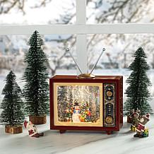 7.5" L Lighted TV with Snowman Water Globe