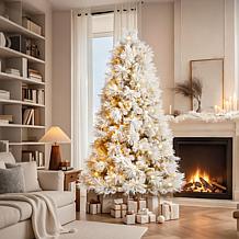 7.5ft Pre-Lit Flocked Full Pine Christmas Tree with Warm White Lights