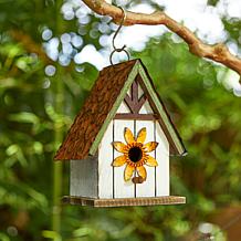 8.25"H Decorative Outdoor Birdhouse w/3D Metal Roof and Flower