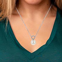 8.5-9mm Cultured Pearl and White Topaz Circle Drop Necklace