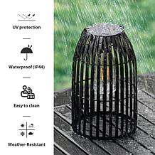 9.75"H 2 Black Metal Stripes Solar Powered Edison Bulb Hanging Lantern