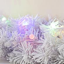 9ft Pre-Lit Snow Flocked White Pine Garland with LED Lights