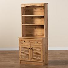 Agni Oak Brown Finished Wood Buffet and Hutch Kitchen Cabinet
