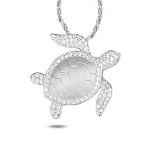 Alamea Sterling Silver CZ Turtle Pendant with Chain Necklace