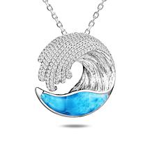 Alamea Sterling Silver Larimar Wave Pendant Necklace