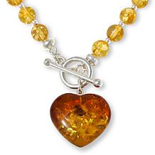 Amber Extraordinaire 20" Beaded Heart Drop Toggle Necklace
