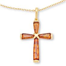 Amber Extraordinaire Cross Pendant with 18" Anchor Chain