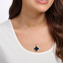 Amber Extraordinaire Sterling Silver Blue Clover Pendant with Chain