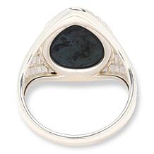 Amber Extraordinaire Sterling Silver Green Amber Pear Basketweave Ring