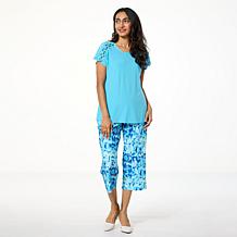 Antthony 2-piece Cap-Sleeve Top & Printed Pull-On Pant Set