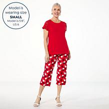 Antthony 2-piece Cap-Sleeve Top & Printed Pull-On Pant Set