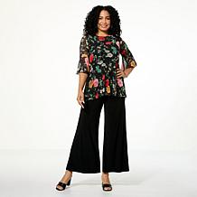 Antthony 2-piece Mesh Flounce Sleeve Top and Pull-On Pant Set