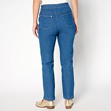 Antthony Denim Pull-On Ankle Pant with Button Detail
