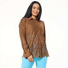 Antthony Laser-Cut Faux Suede Button Down Shirt