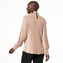 Antthony Mock Neck Ribbed Velvet Knit Blouse