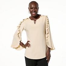 Antthony Notched Neck Top with Ruffle Sleeves
