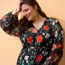 Antthony Printed Mesh Bishop-Sleeve Patio Dress