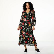Antthony Printed Mesh Bishop-Sleeve Patio Dress