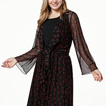 Antthony Printed Mesh Knit Long-Sleeve Ruffle Topper