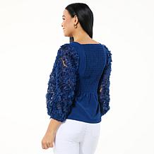 Antthony Solid Mixed Media Square Neck Top