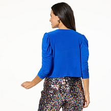 Antthony Studio Stretch Knit Scrunched Sleeve Cropped Cardigan