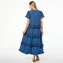 Antthony Tiered Ruffle Denim Maxi Dress