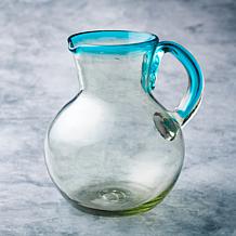 Aqua Rim Handblown Mexican Glass Pitcher