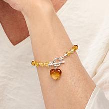 "As Is" Amber Extraordinaire Beaded Heart Drop Toggle Bracelet