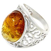 "As Is" Amber Extraordinaire Sterling Silver Oval Saddle Ring