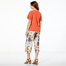 "As Is" Antthony 2-piece Textured Sleeve Top & Pull-On Crop Pant Set