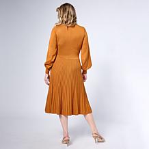 "As Is" Antthony Mock Neck Sweater Knit Pleated Dress