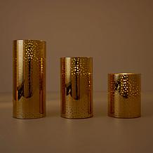 "As Is" August & Leo 3-Piece Flameless LED Metallic Glass Candle Set