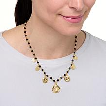 "As Is" Bellezza Bronze Black Chalcedony Bead Religious Charm Necklace