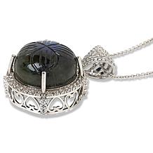 "As Is" C. Lopez Floral-Carved Labradorite & Zircon Pendant with Chain